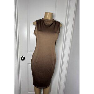 Sleeveless Brown Bodycon Midi Dress With Mock Neck